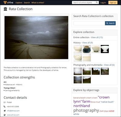 Screenshot of eHive account profile example